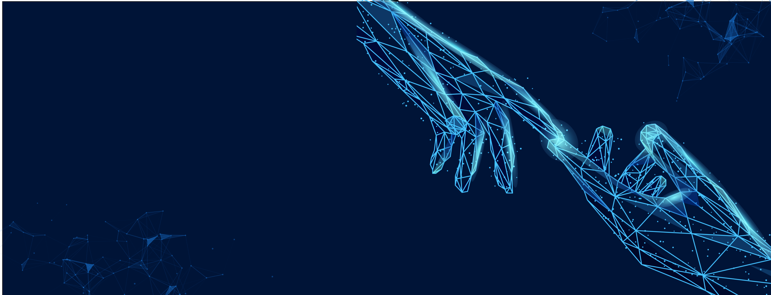 Leuchtende Netzhände die sich berühren auf dunkelblau