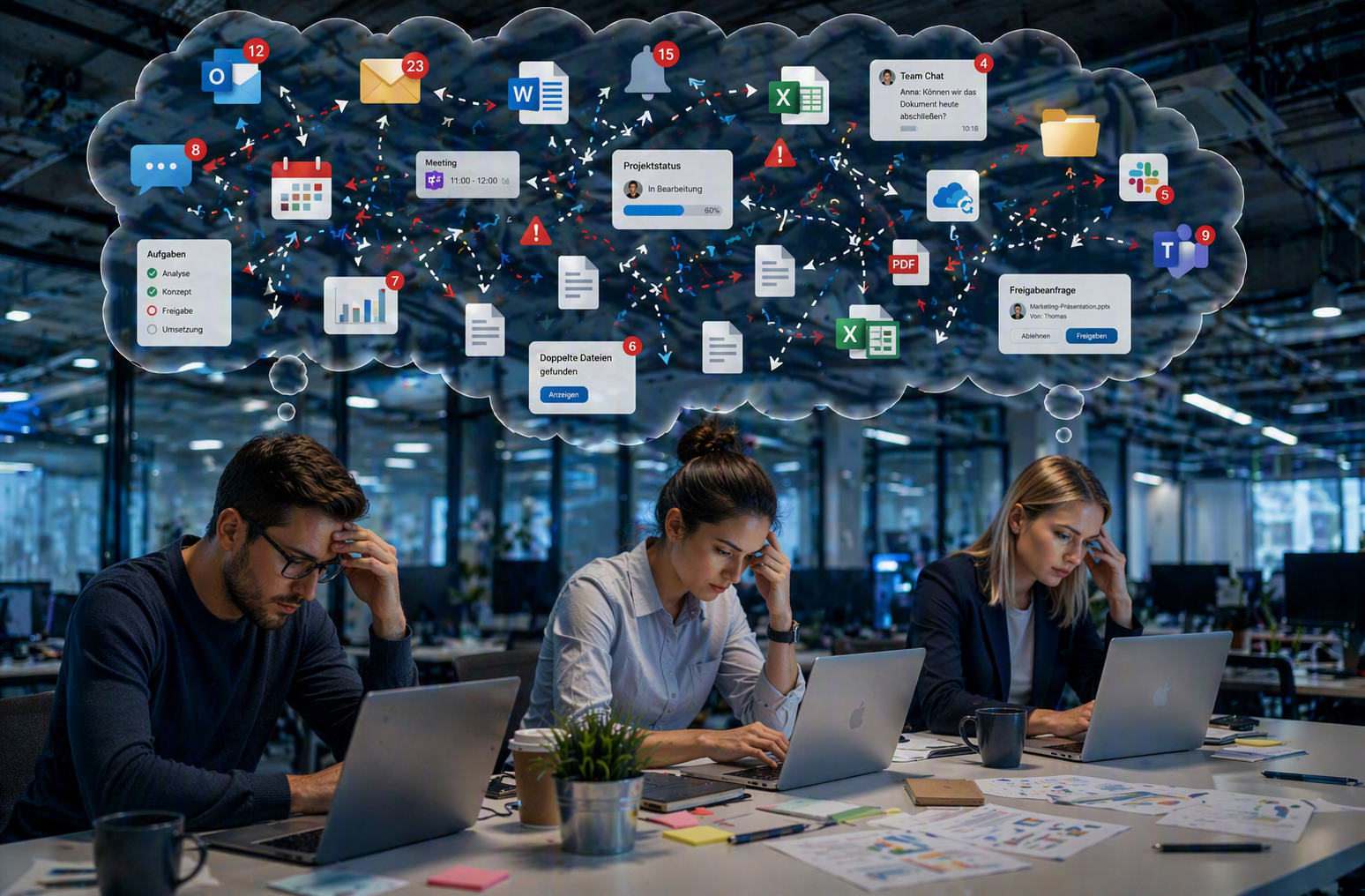 Mann sitzt vor Bildschirm mit Salesforce Daten
