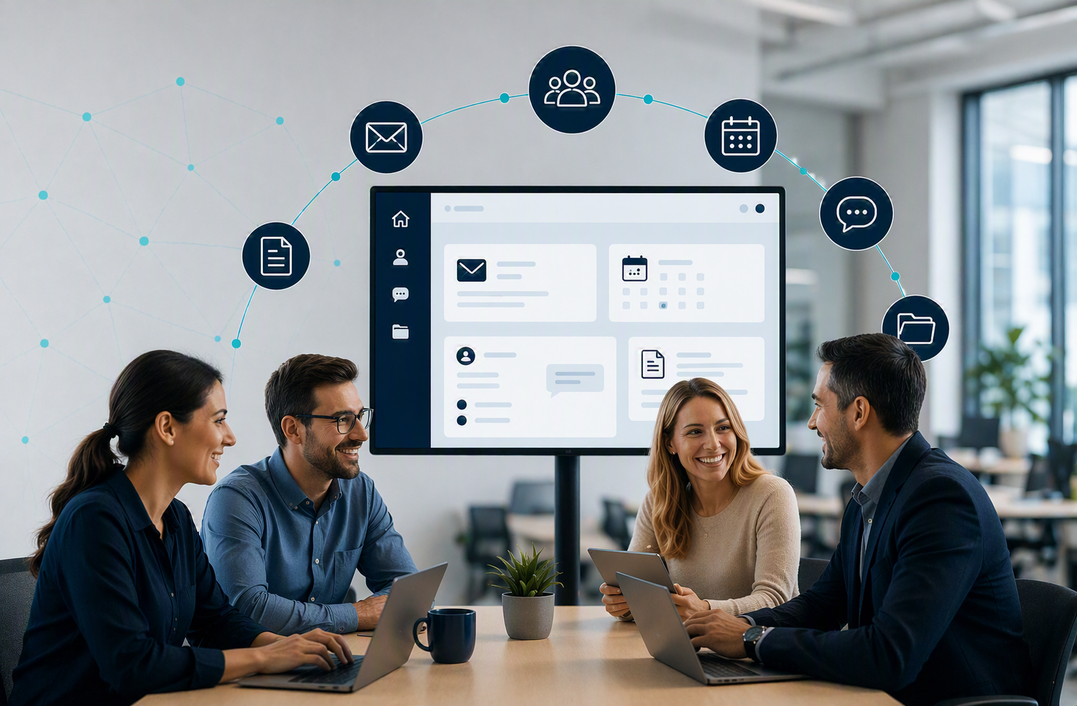 Mann sitzt vor Bildschirm mit Salesforce Daten