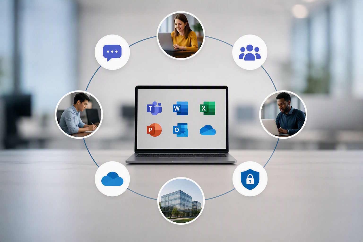 Mann sitzt vor Bildschirm mit Salesforce Daten