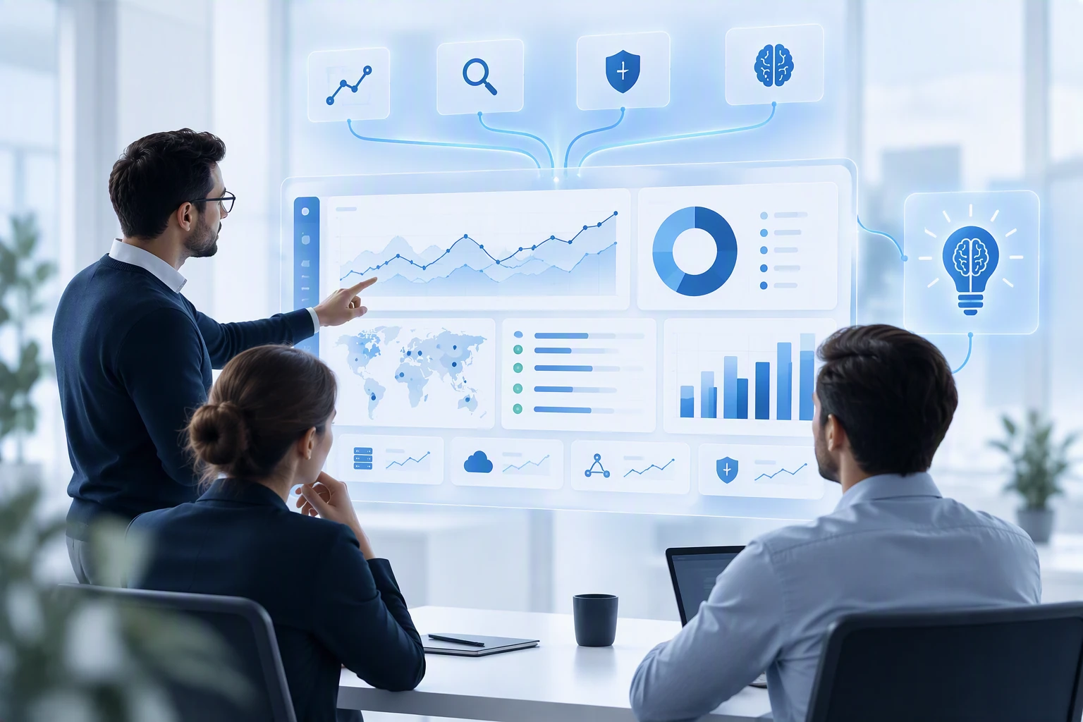 Mann sitzt vor Bildschirm mit Salesforce Daten